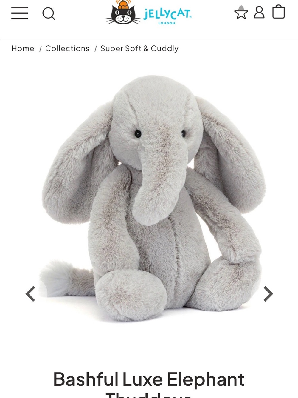 Jellycat Bashful Luxe Elephant Thuddeus - BNWT